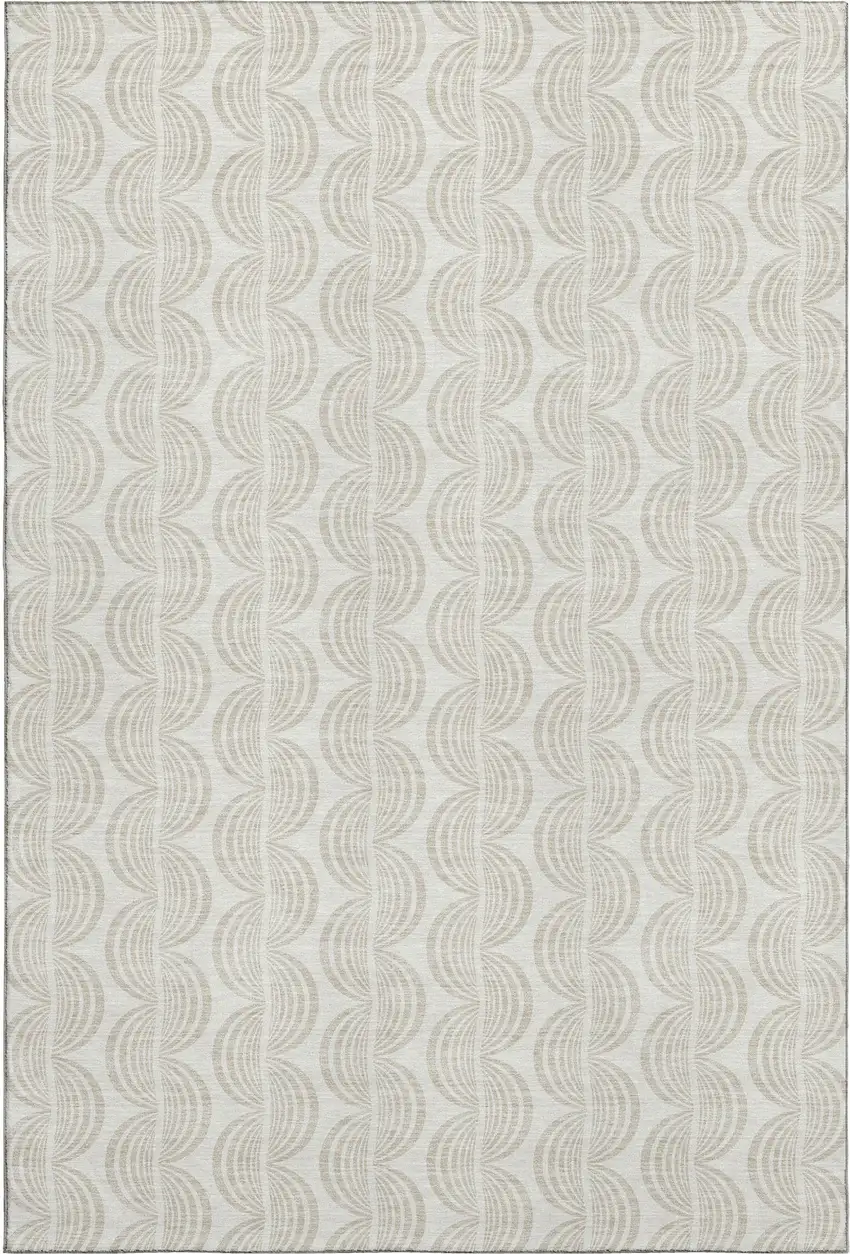 Ivory And Beige Ogee Washable Area Rug With UV Protection Photo 1