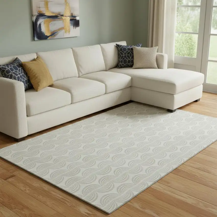 Ivory And Beige Ogee Washable Area Rug With UV Protection Photo 2
