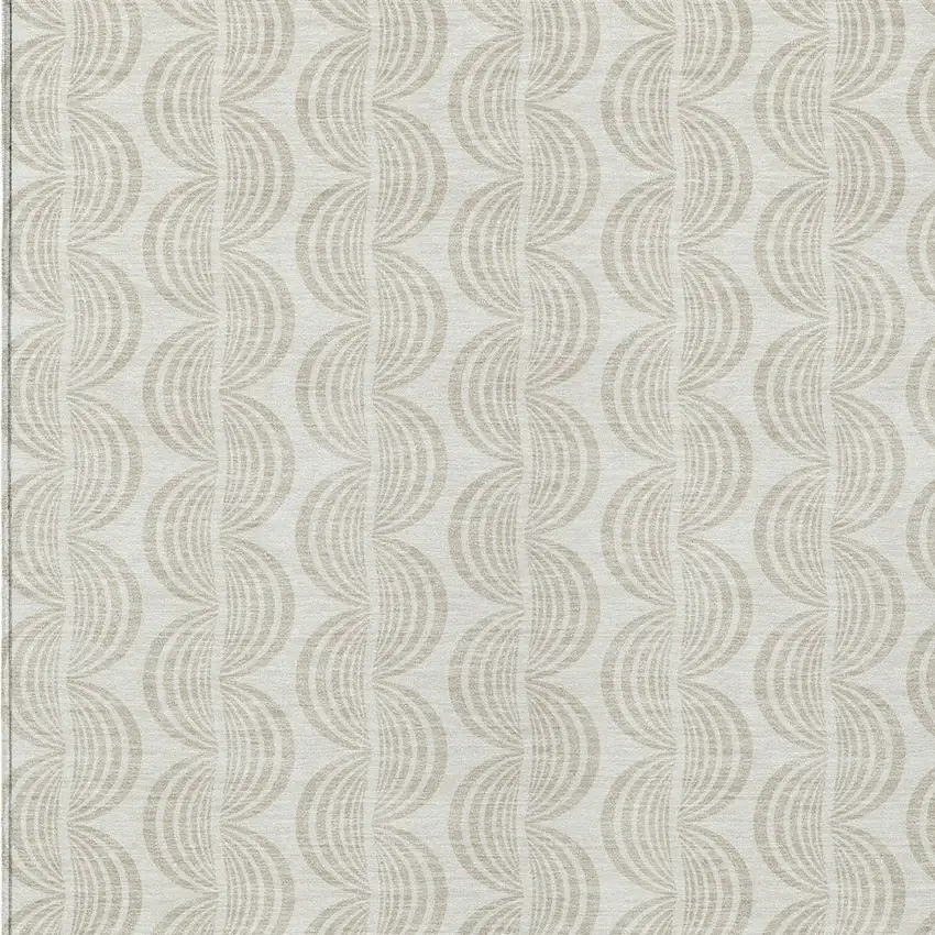 Ivory And Beige Ogee Washable Indoor Outdoor Area Rug Photo 5