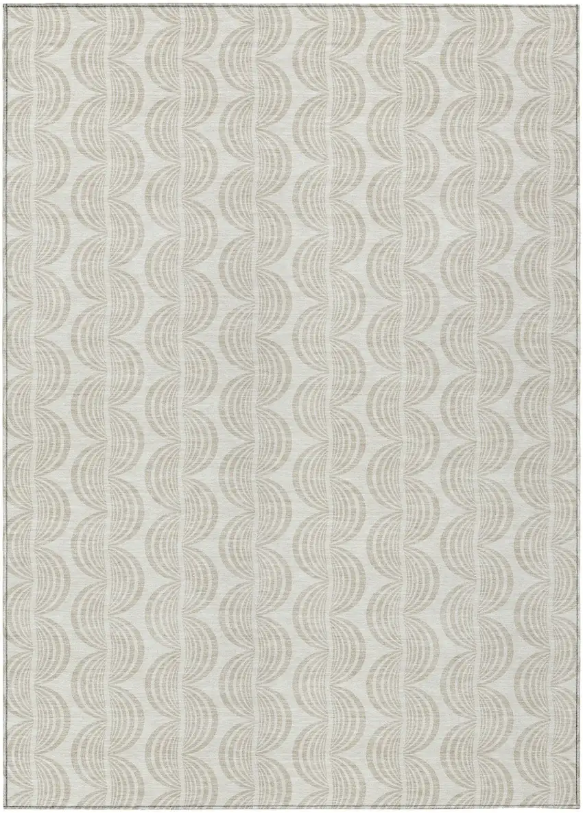 Ivory And Beige Ogee Washable Indoor Outdoor Area Rug Photo 2