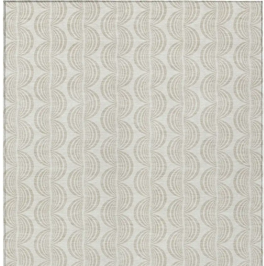 Ivory And Beige Ogee Washable Indoor Outdoor Area Rug Photo 6