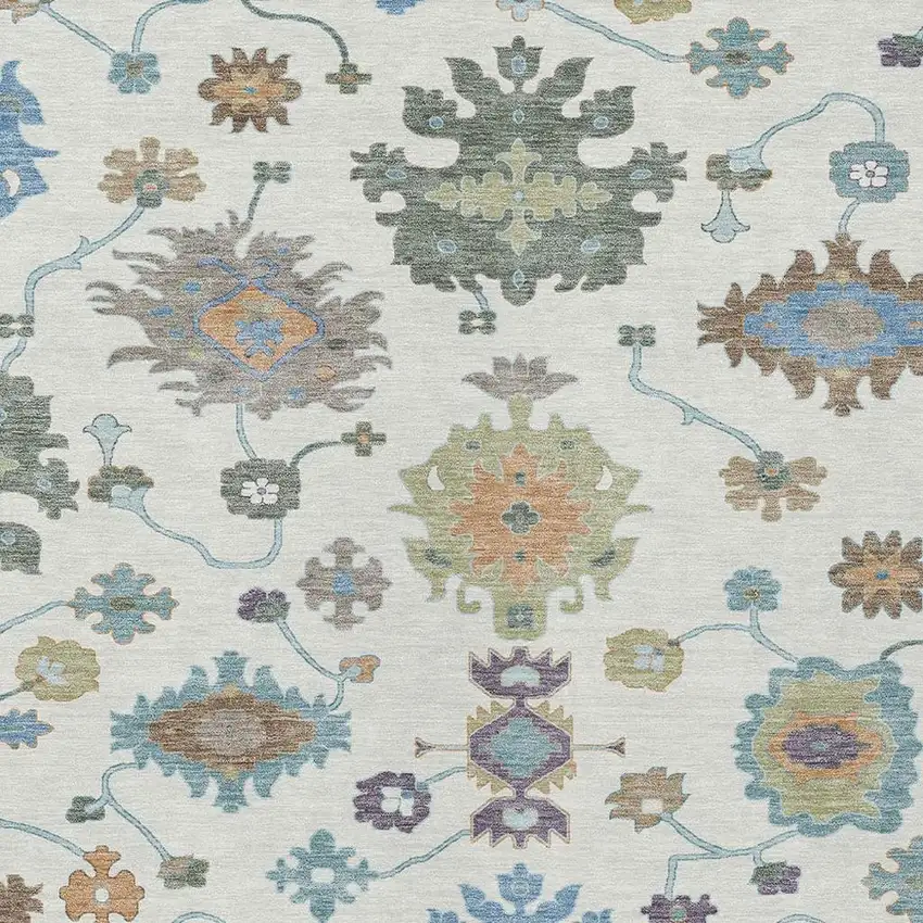 Ivory And Beige Oriental Washable Indoor Outdoor Area Rug Photo 4