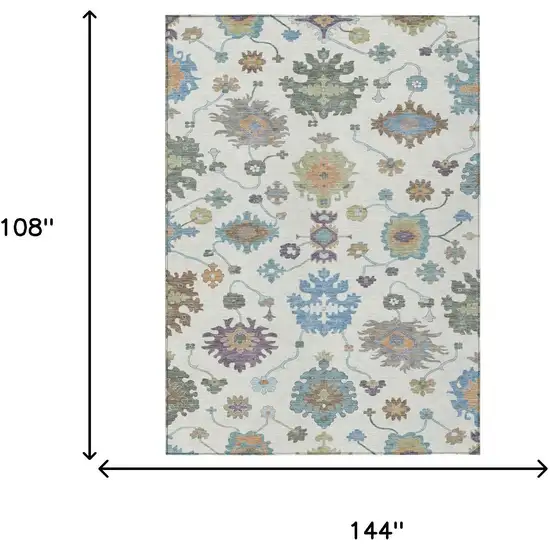 Ivory And Beige Oriental Washable Indoor Outdoor Area Rug Photo 7