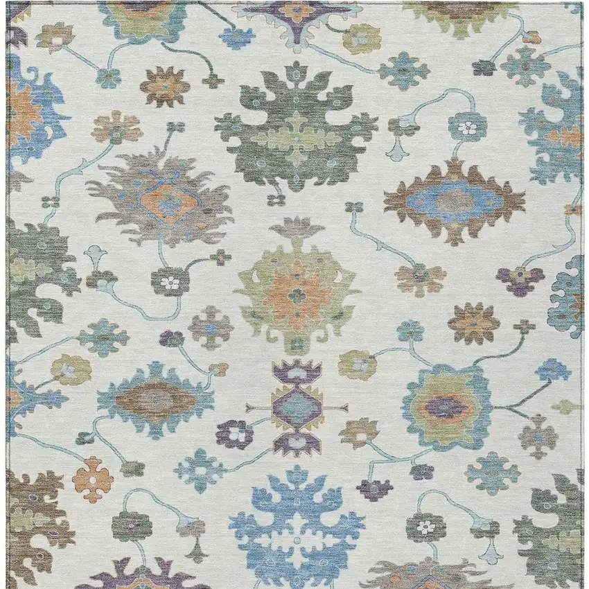 Ivory And Beige Oriental Washable Indoor Outdoor Area Rug Photo 4