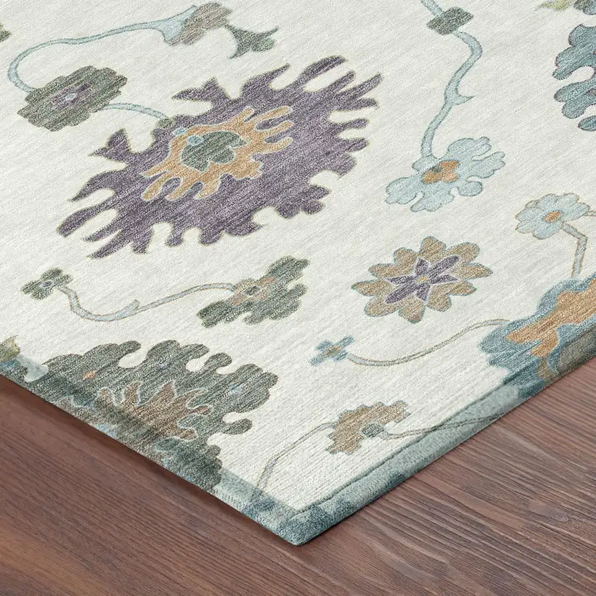 Ivory And Beige Oriental Washable Indoor Outdoor Area Rug Photo 5