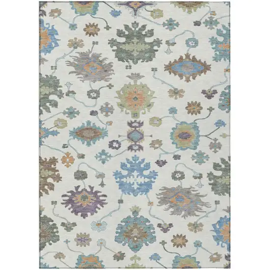 Ivory And Beige Oriental Washable Indoor Outdoor Area Rug Photo 2