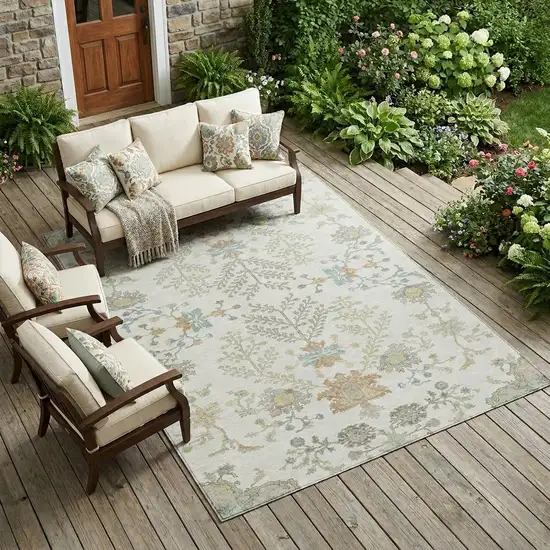 Ivory And Beige Oriental Washable Indoor Outdoor Area Rug Photo 1