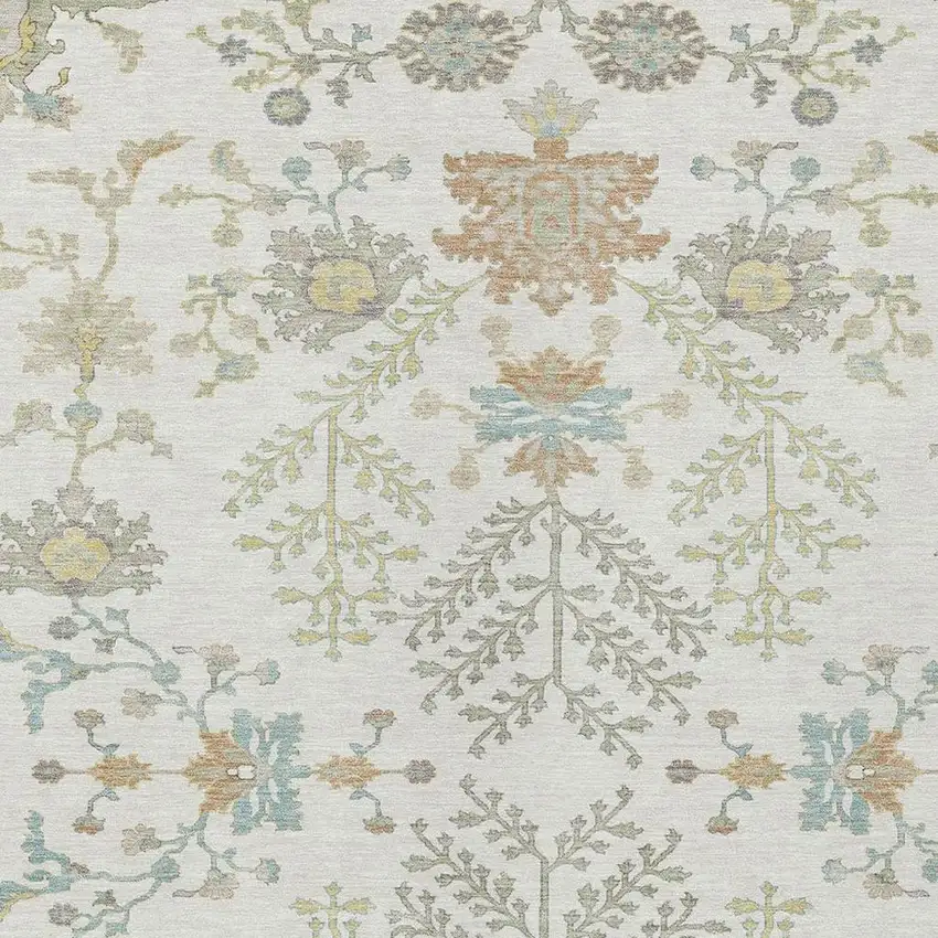 Ivory And Beige Oriental Washable Indoor Outdoor Area Rug Photo 5