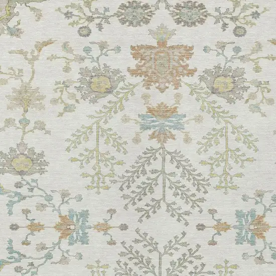 Ivory And Beige Oriental Washable Indoor Outdoor Area Rug Photo 5