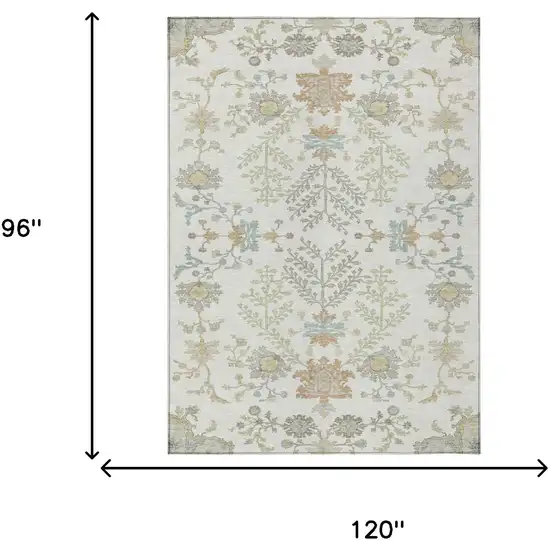 Ivory And Beige Oriental Washable Indoor Outdoor Area Rug Photo 9