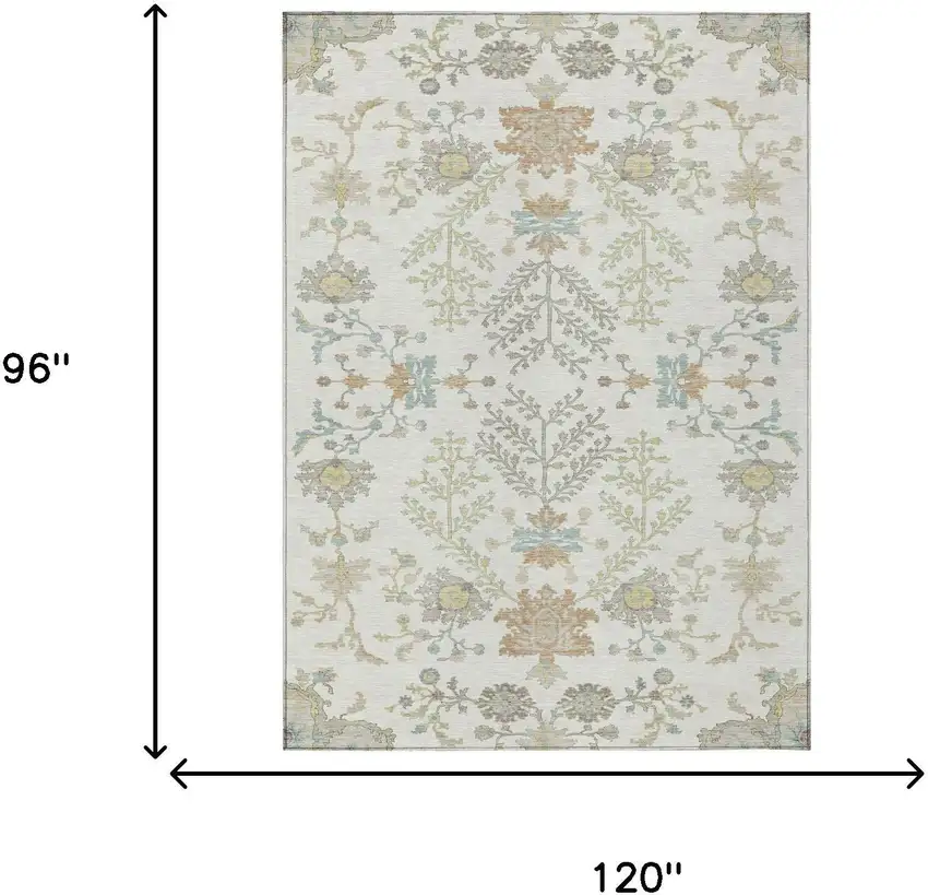 Ivory And Beige Oriental Washable Indoor Outdoor Area Rug Photo 9