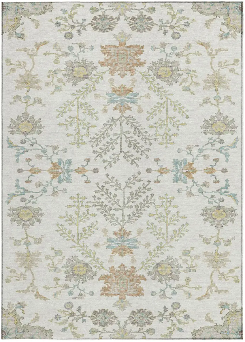 Ivory And Beige Oriental Washable Indoor Outdoor Area Rug Photo 4