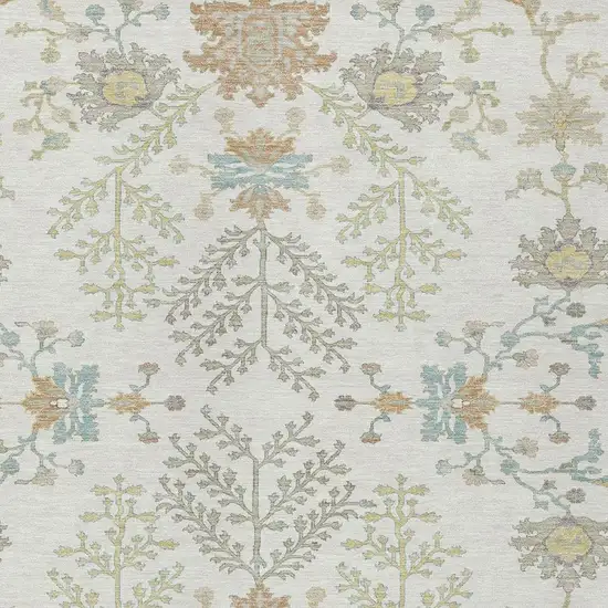 Ivory And Beige Oriental Washable Indoor Outdoor Area Rug Photo 5