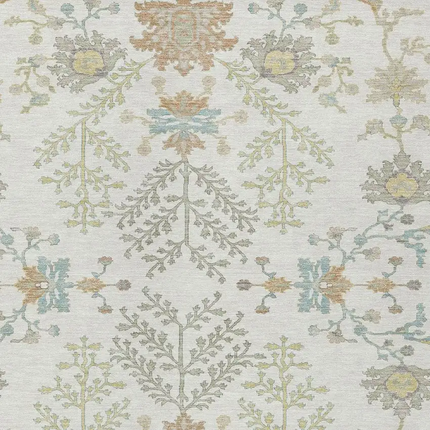 Ivory And Beige Oriental Washable Indoor Outdoor Area Rug Photo 5