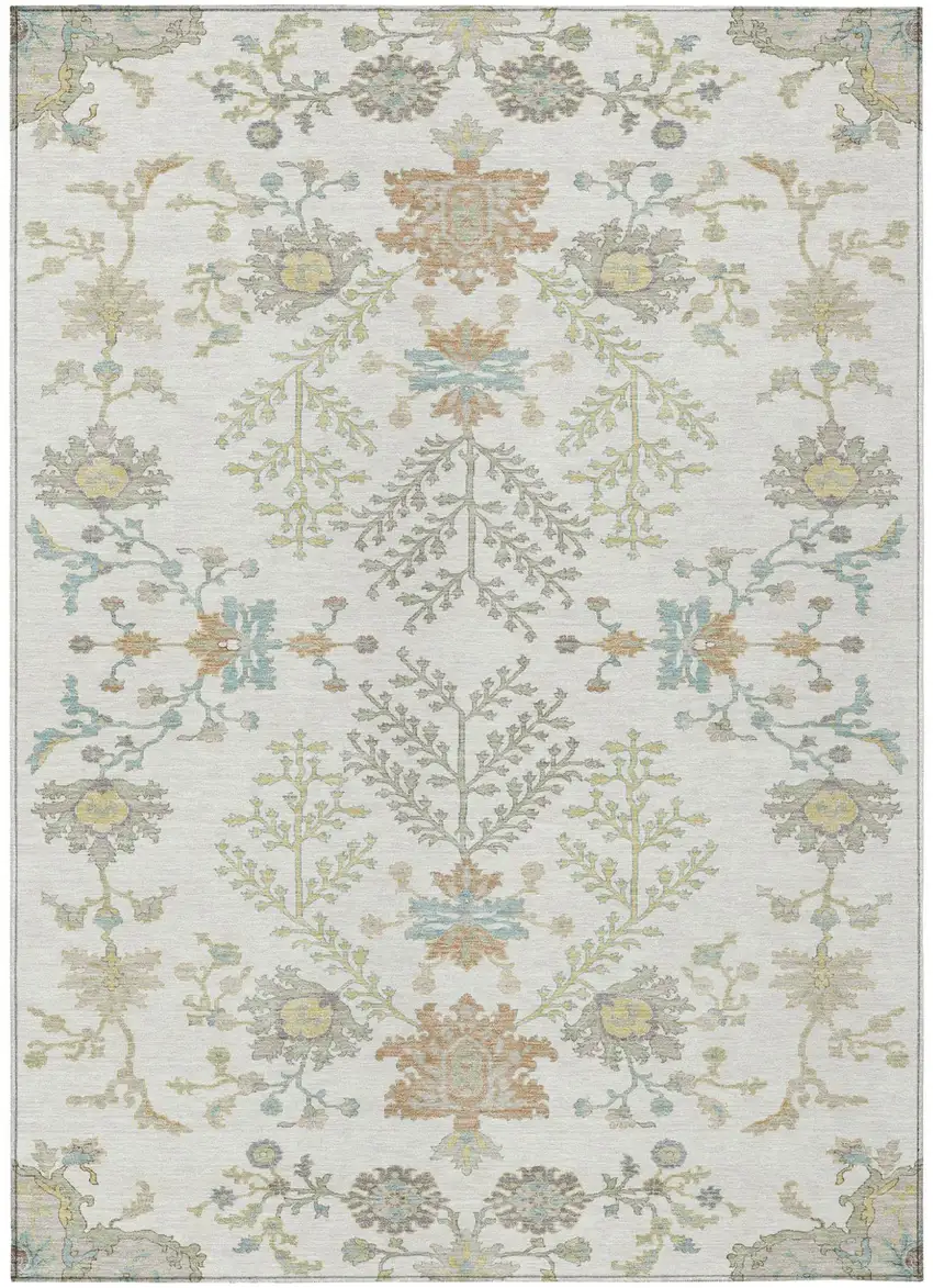 Ivory And Beige Oriental Washable Indoor Outdoor Area Rug Photo 2