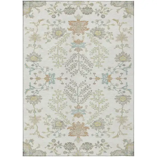 Ivory And Beige Oriental Washable Indoor Outdoor Area Rug Photo 2