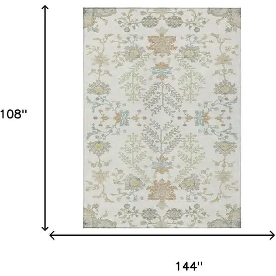 Ivory And Beige Oriental Washable Indoor Outdoor Area Rug Photo 9