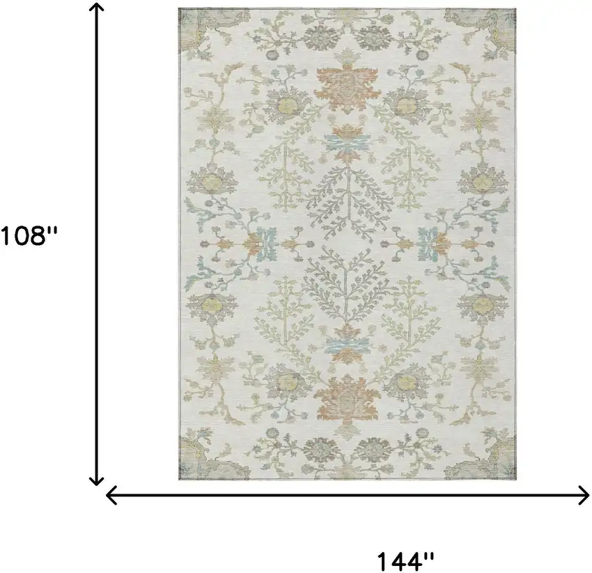 Ivory And Beige Oriental Washable Indoor Outdoor Area Rug Photo 9