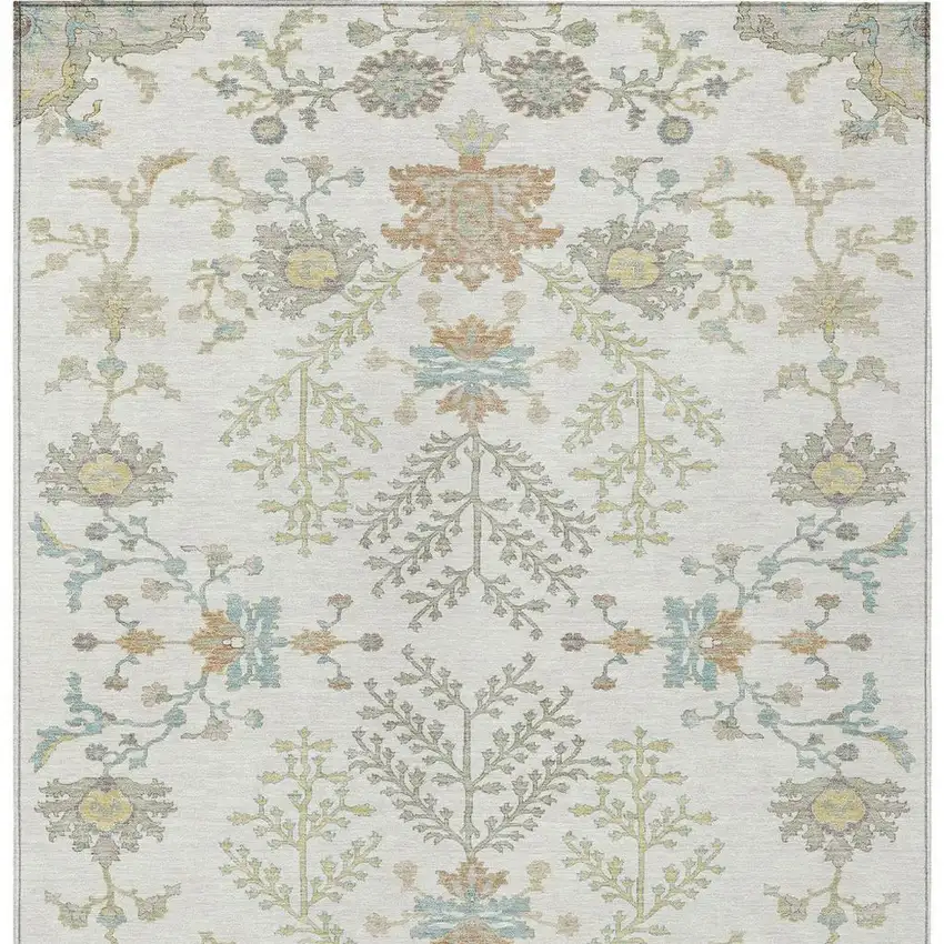 Ivory And Beige Oriental Washable Indoor Outdoor Area Rug Photo 4