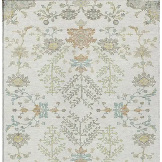 Ivory And Beige Oriental Washable Indoor Outdoor Area Rug Photo 4