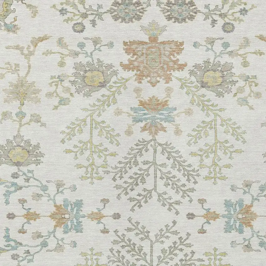 Ivory And Beige Oriental Washable Indoor Outdoor Area Rug Photo 5