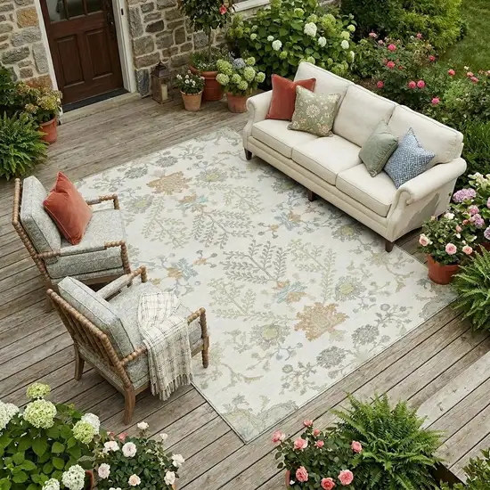 Ivory And Beige Oriental Washable Indoor Outdoor Area Rug Photo 1