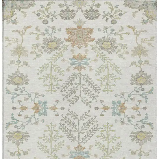 Ivory And Beige Oriental Washable Indoor Outdoor Area Rug Photo 6