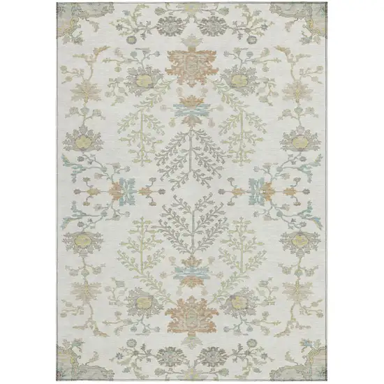 Ivory And Beige Oriental Washable Indoor Outdoor Area Rug Photo 4