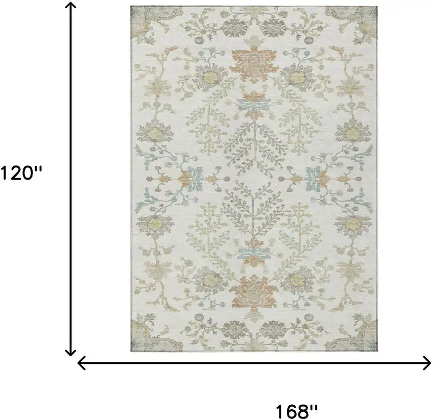 Ivory And Beige Oriental Washable Indoor Outdoor Area Rug Photo 9