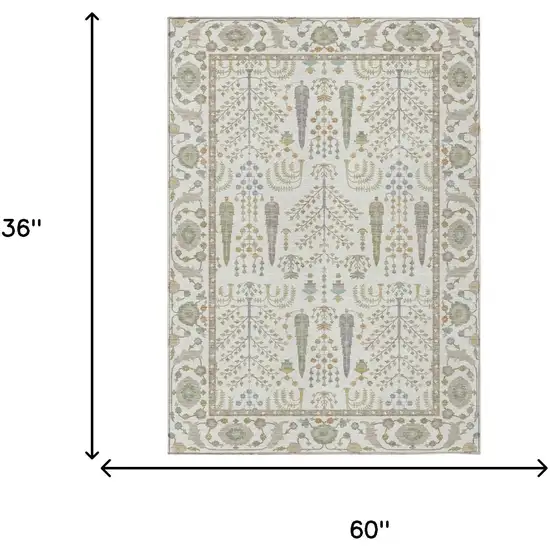 Ivory And Beige Oriental Washable Indoor Outdoor Area Rug Photo 5