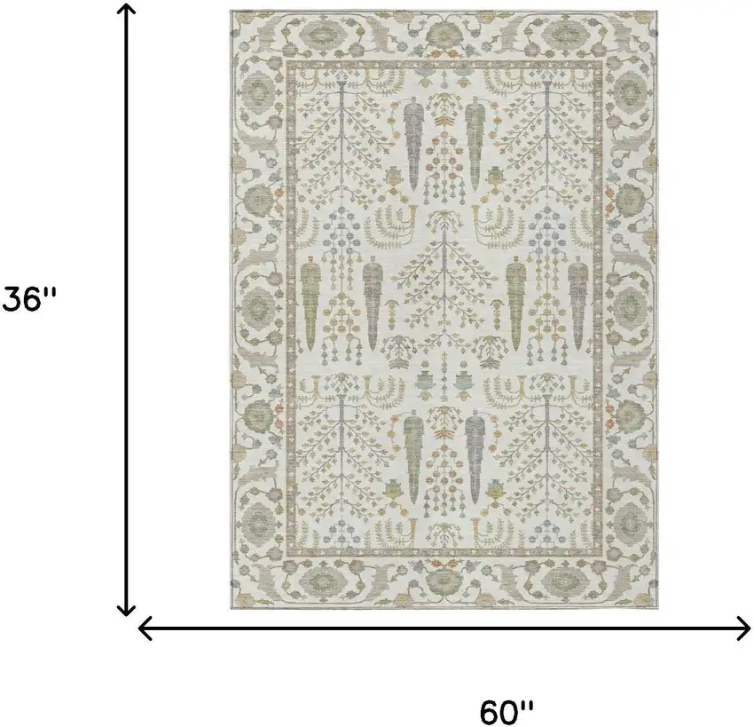 Ivory And Beige Oriental Washable Indoor Outdoor Area Rug Photo 5