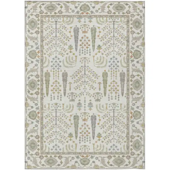 Ivory And Beige Oriental Washable Indoor Outdoor Area Rug Photo 2