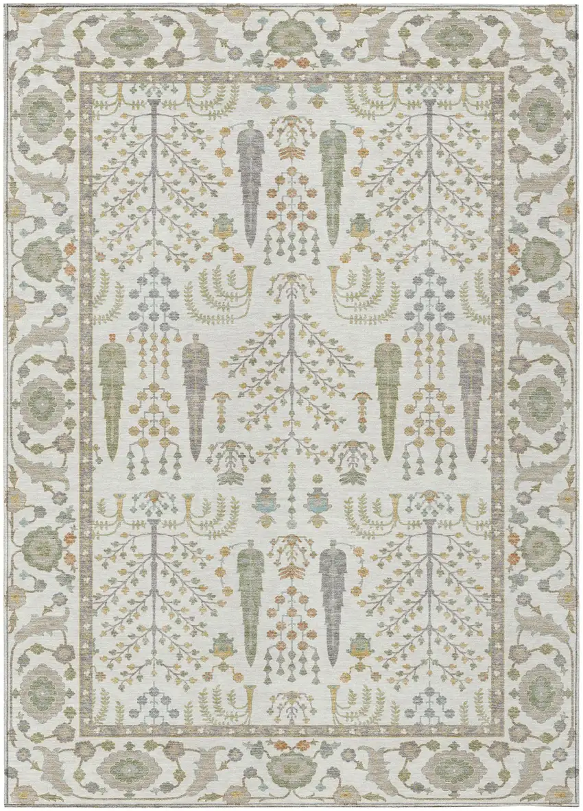 Ivory And Beige Oriental Washable Indoor Outdoor Area Rug Photo 2