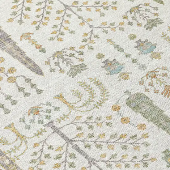 Ivory And Beige Oriental Washable Indoor Outdoor Area Rug Photo 4
