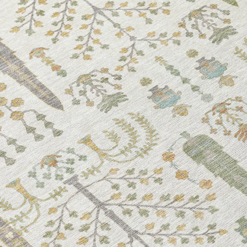 Ivory And Beige Oriental Washable Indoor Outdoor Area Rug Photo 4