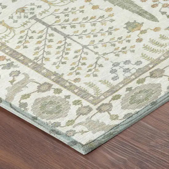 Ivory And Beige Oriental Washable Indoor Outdoor Area Rug Photo 3