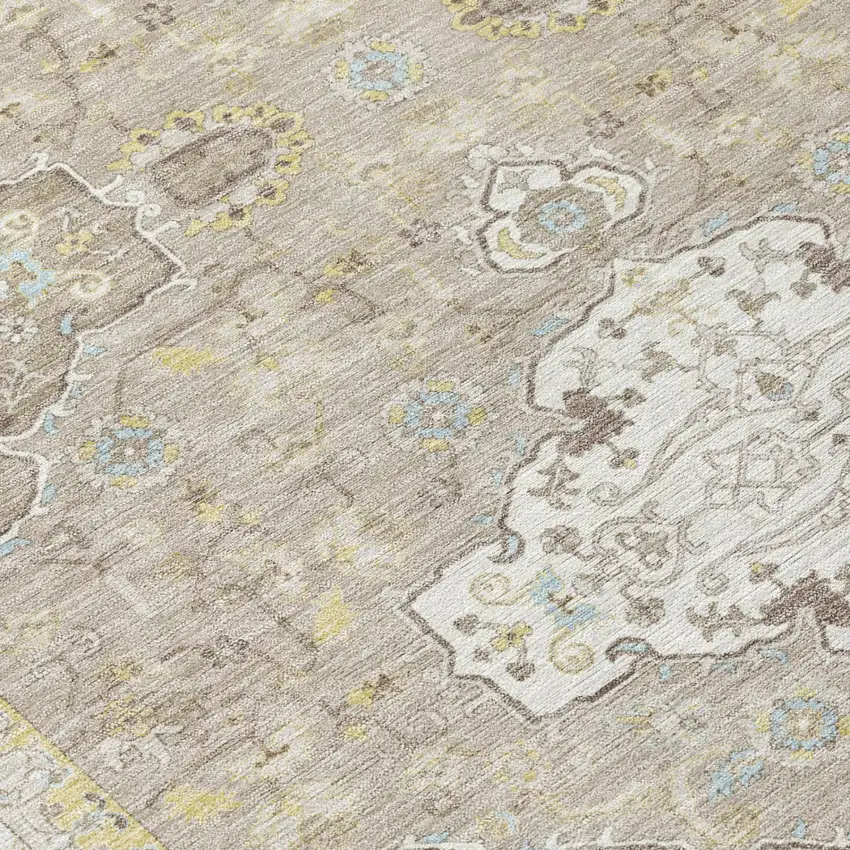 Ivory And Beige Oriental Washable Indoor Outdoor Area Rug Photo 4