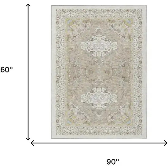 Ivory And Beige Oriental Washable Indoor Outdoor Area Rug Photo 5