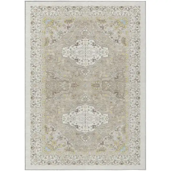 Ivory And Beige Oriental Washable Indoor Outdoor Area Rug Photo 2