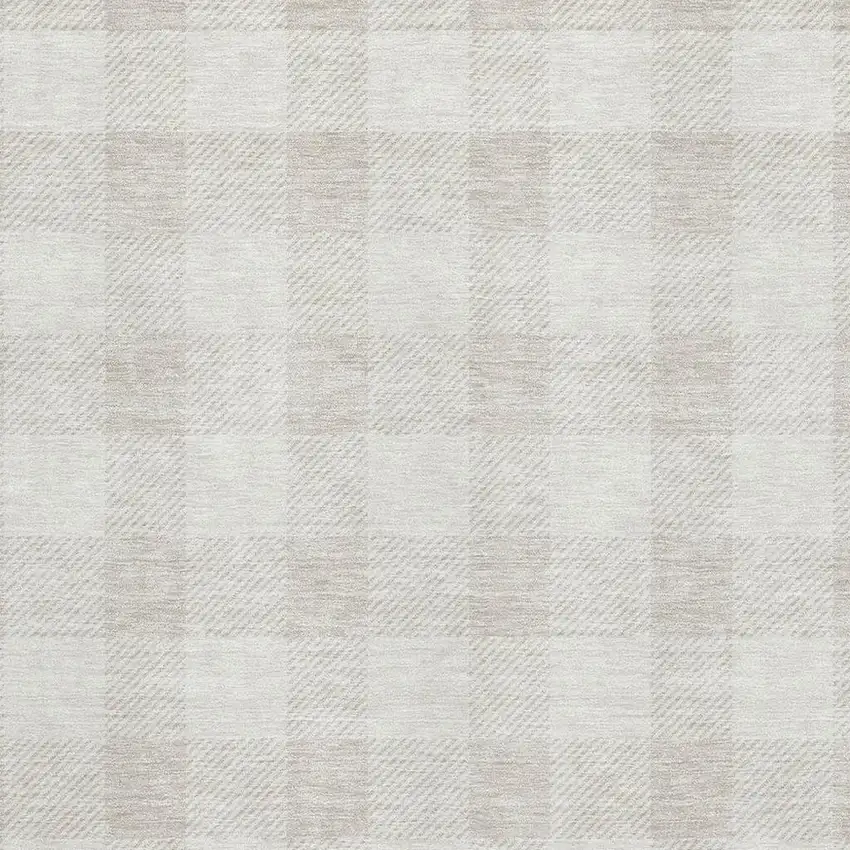 Ivory And Beige Plaid Washable Area Rug With UV Protection Photo 2