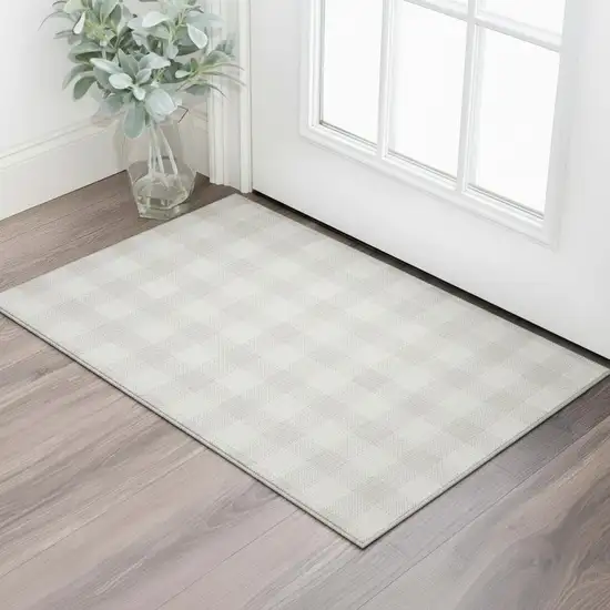 Ivory And Beige Plaid Washable Area Rug With UV Protection Photo 1