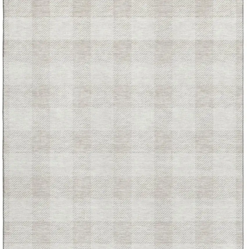 Ivory And Beige Plaid Washable Area Rug With UV Protection Photo 3