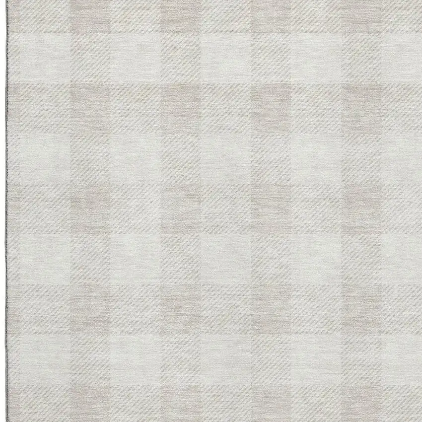 Ivory And Beige Plaid Washable Area Rug With UV Protection Photo 2
