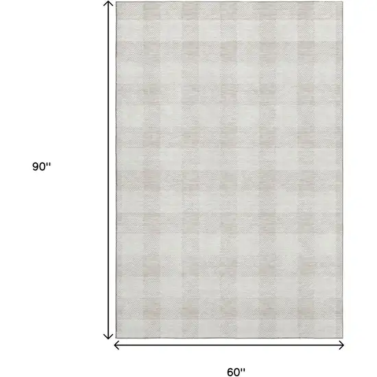 Ivory And Beige Plaid Washable Area Rug With UV Protection Photo 3