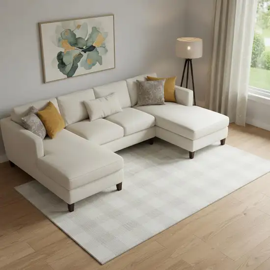 Ivory And Beige Plaid Washable Area Rug With UV Protection Photo 1