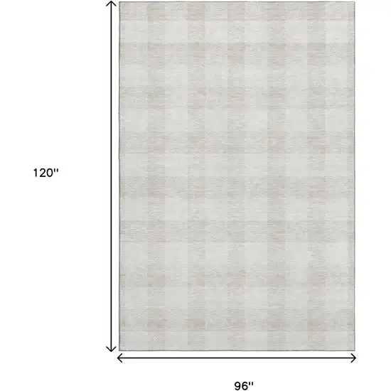 Ivory And Beige Plaid Washable Area Rug With UV Protection Photo 3