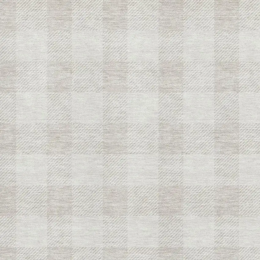 Ivory And Beige Plaid Washable Area Rug With UV Protection Photo 2