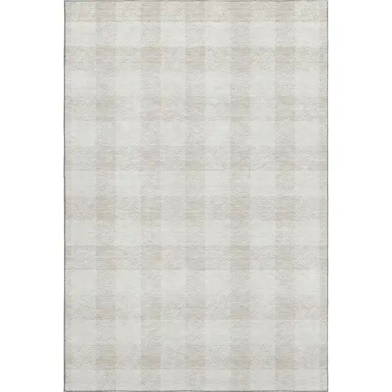 Ivory And Beige Plaid Washable Area Rug With UV Protection Photo 1