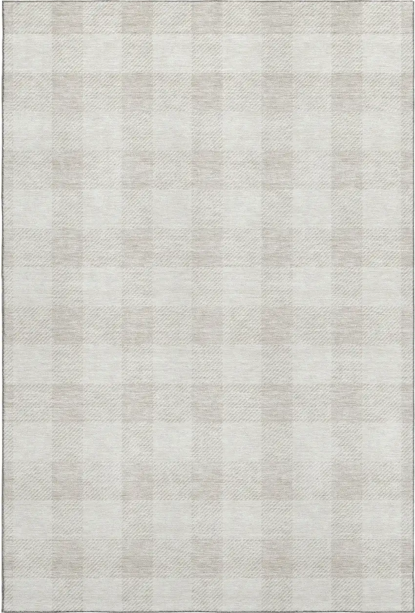Ivory And Beige Plaid Washable Area Rug With UV Protection Photo 1