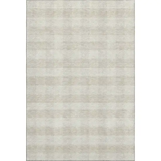 Ivory And Beige Plaid Washable Area Rug With UV Protection Photo 4